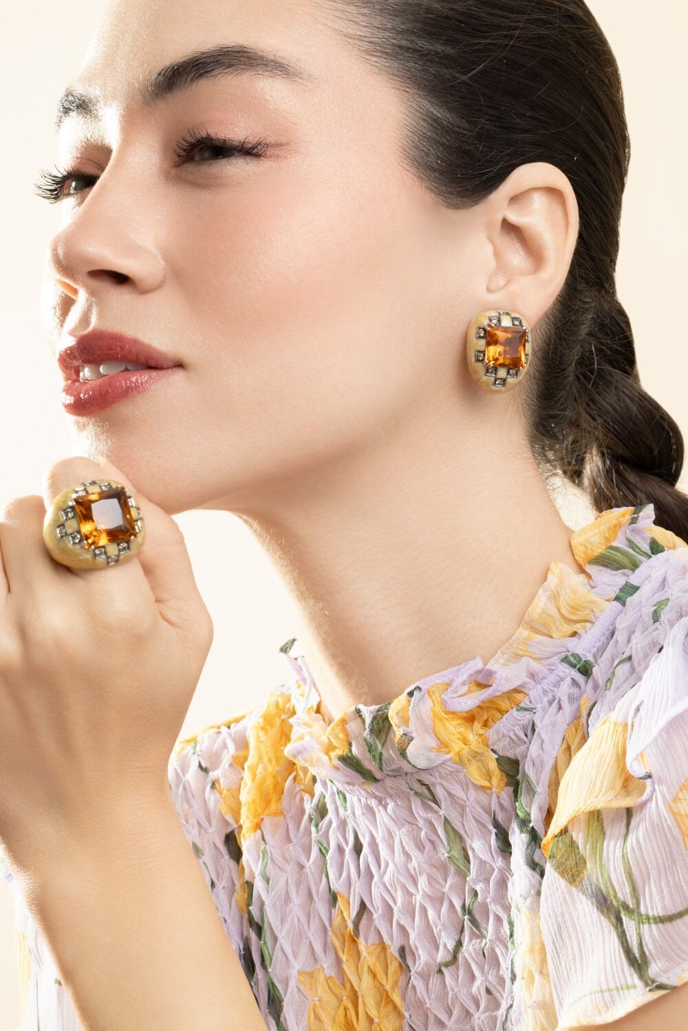 Diamond Citrine Square Earrings-SILVER-JEWELRYFINE JEWELEARRING-ANDREOLI
