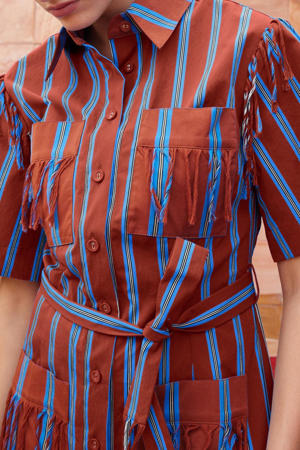 Noura Fringe Mini Dress-STRIPE-2-CLOTHINGDRESSCASUAL-ALEMAIS