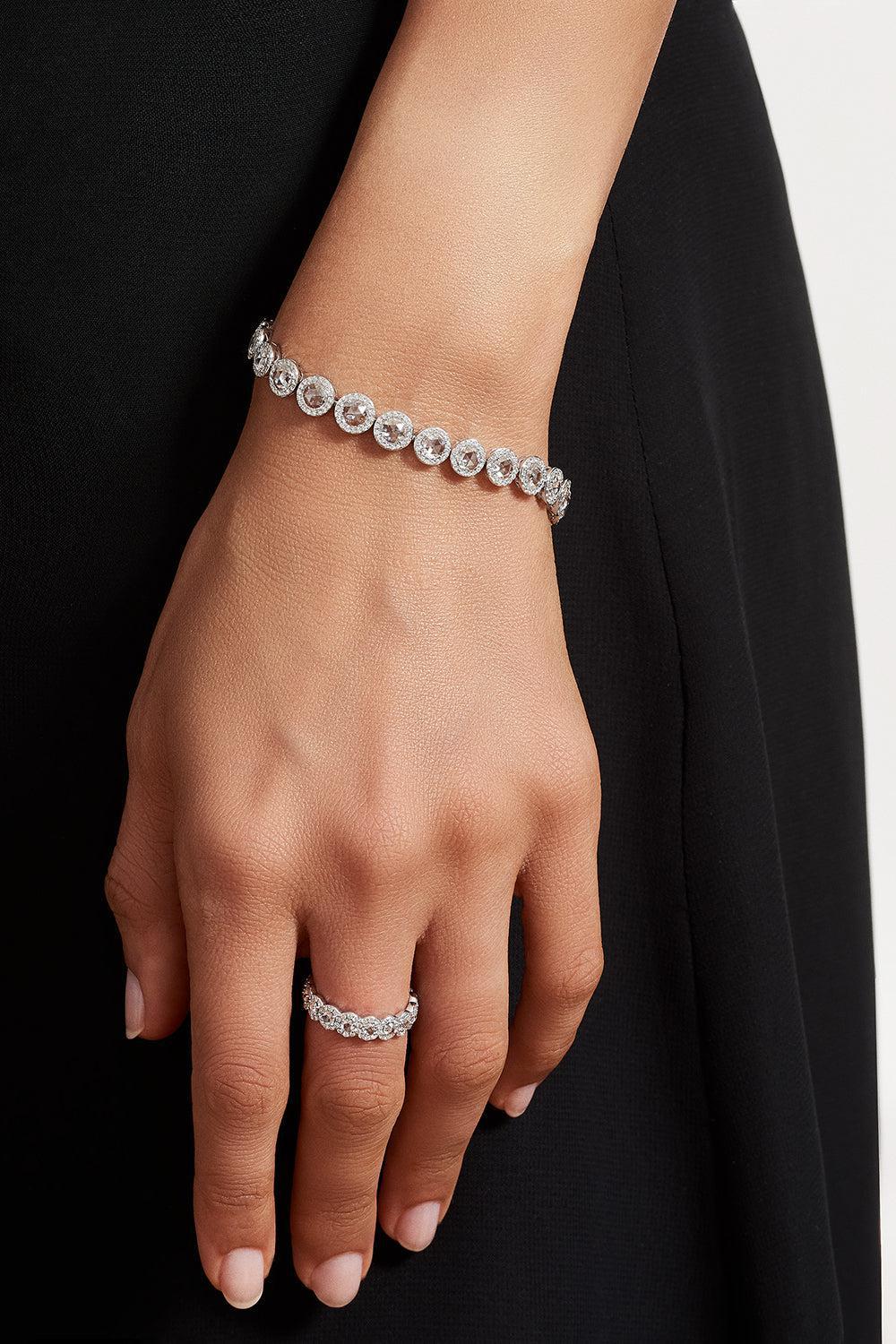 Diamond Scallop Tennis Bracelet-WHITE GOLD-JEWELRYFINE JEWELBRACELET O-64 FACETS