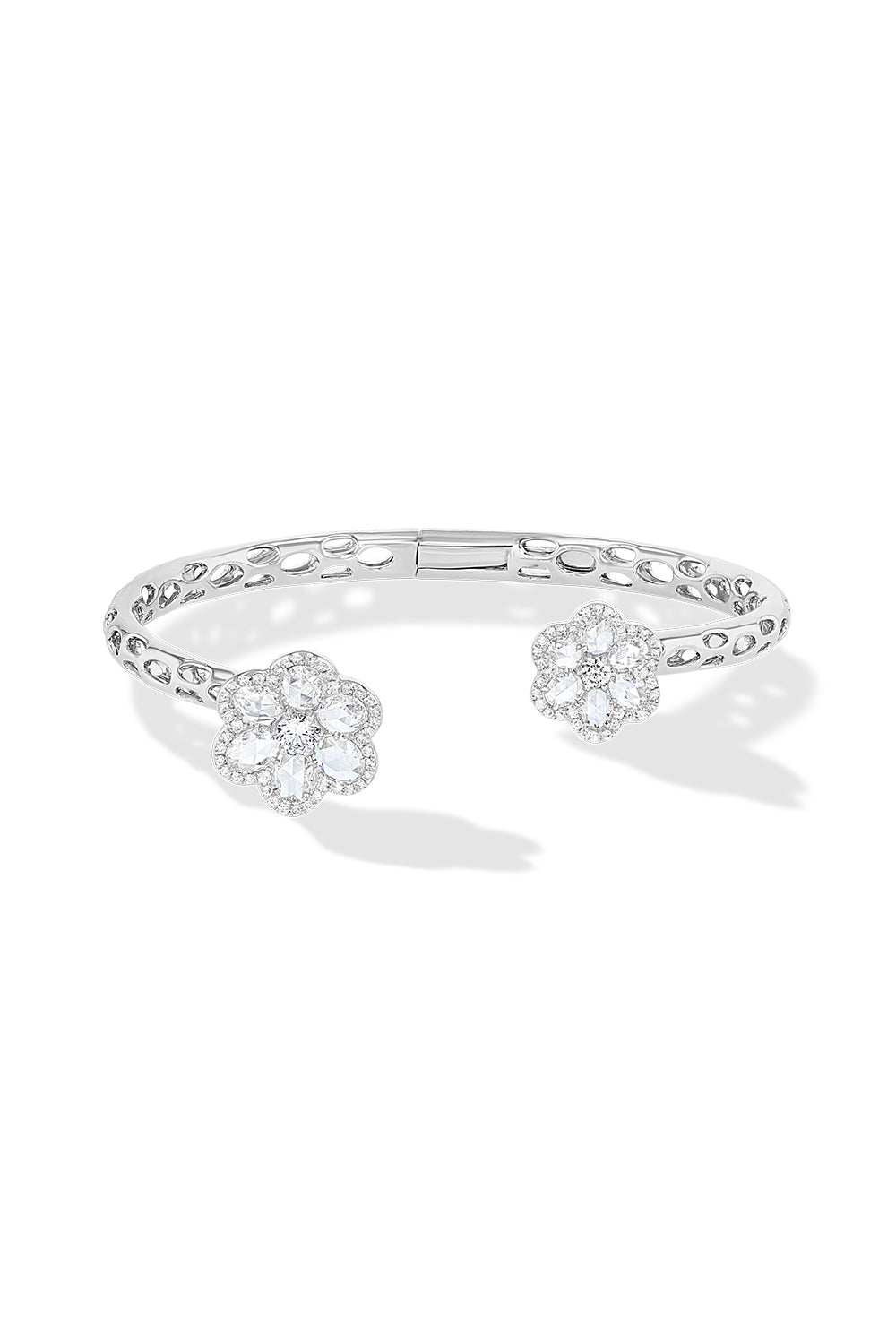 Floral Cuff Bracelet-WHITE GOLD-JEWELRYFINE JEWELBRACELET O-64 FACETS