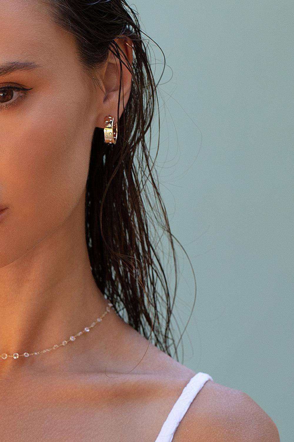 Stardust Mini Hoop Earrings-YELLOW GOLD-JEWELRYFINE JEWELEARRING-64 FACETS