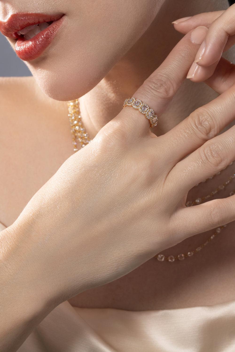 Diamond Scallop Eternity Ring-YELLOW GOLD-5.75-JEWELRYFINE JEWELRING-64 FACETS