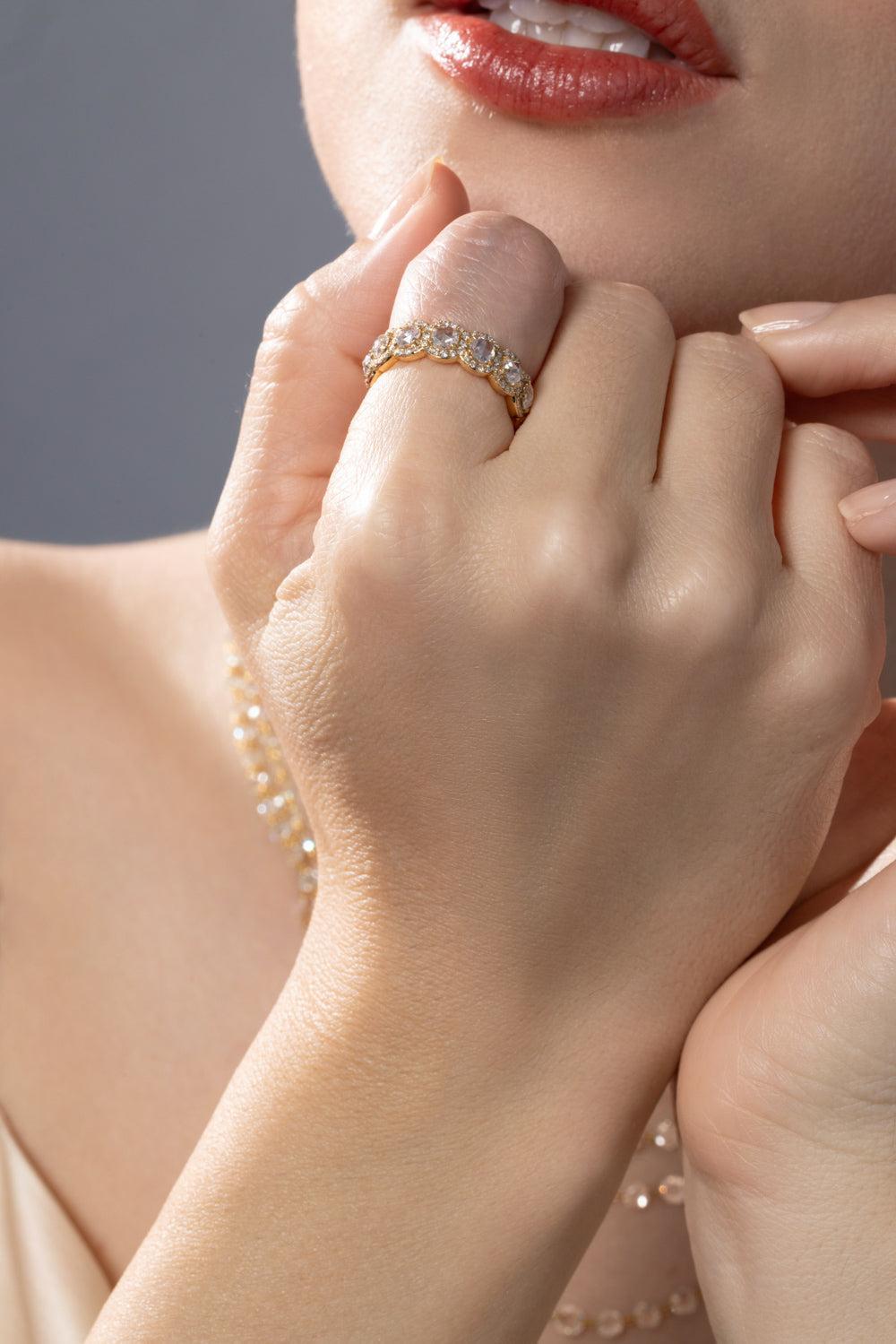 Diamond Scallop Eternity Ring-YELLOW GOLD-5.75-JEWELRYFINE JEWELRING-64 FACETS