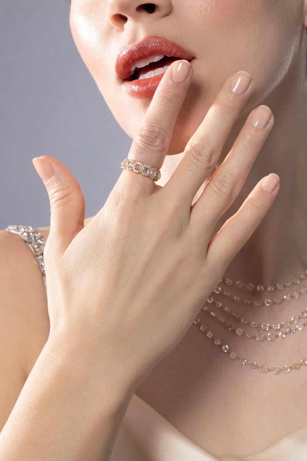 Diamond Scallop Eternity Ring-YELLOW GOLD-5.75-JEWELRYFINE JEWELRING-64 FACETS