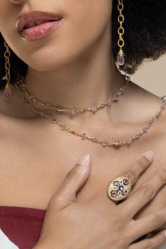 Morganite Pink Tourmaline Diamond Necklace-YELLOW GOLD-38-JEWELRYFINE JEWELNECKLACE O-COOMI