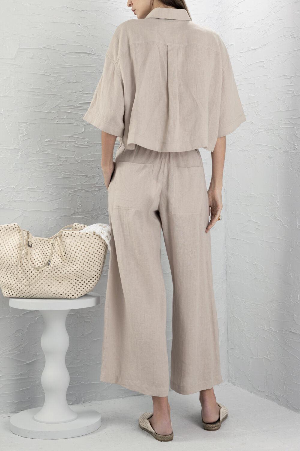 Short Sleeve Cropped Relax Shirt-BROWN-XS-CLOTHINGTOPBLOUSE-BRUNELLO CUCINELLI