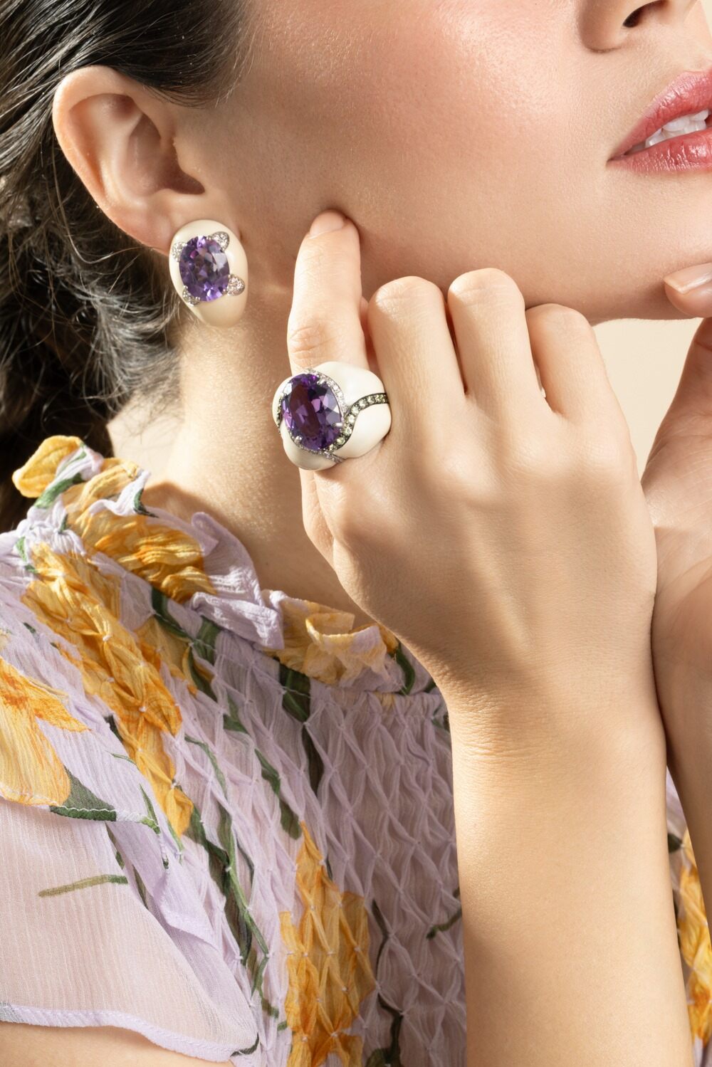 Diamond Amethyst White Ring-SILVER-7-JEWELRYFINE JEWELRING-ANDREOLI
