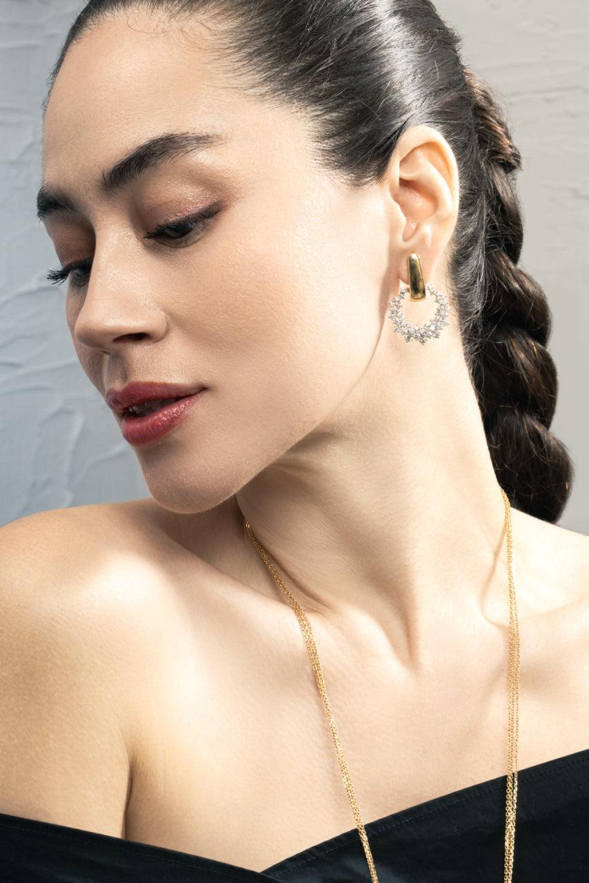 Diamond Round Circle Drop Earrings-YELLOW GOLD-JEWELRYFINE JEWELEARRING-YEPREM