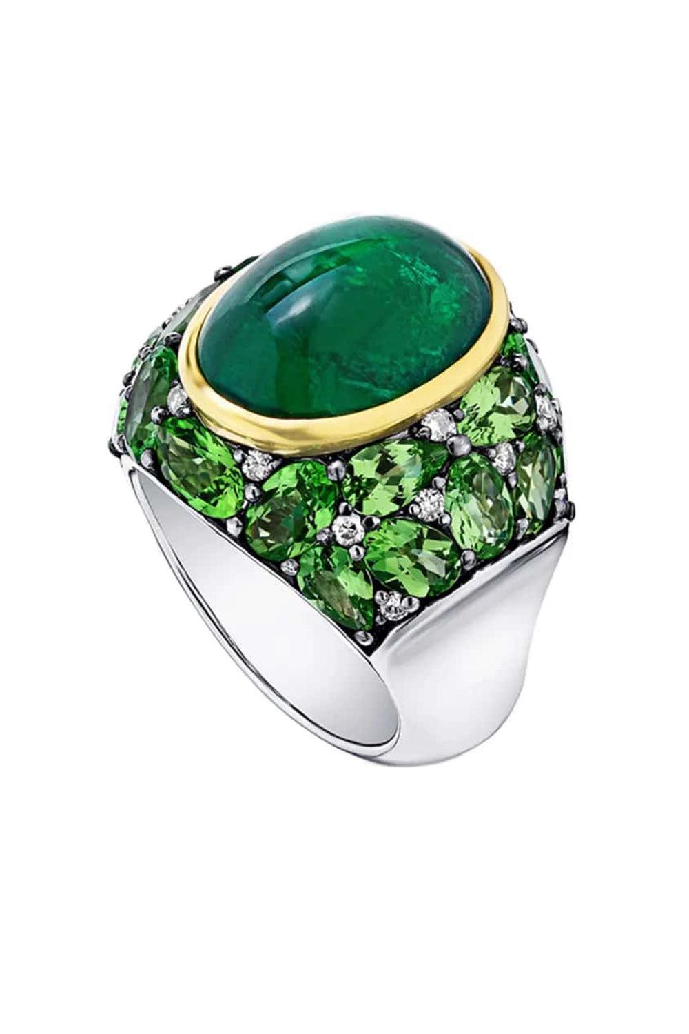 Emerald Tsavorite Diamond Ring-WHITE GOLD-6.5-JEWELRYFINE JEWELRING-ALEXANDER LAUT