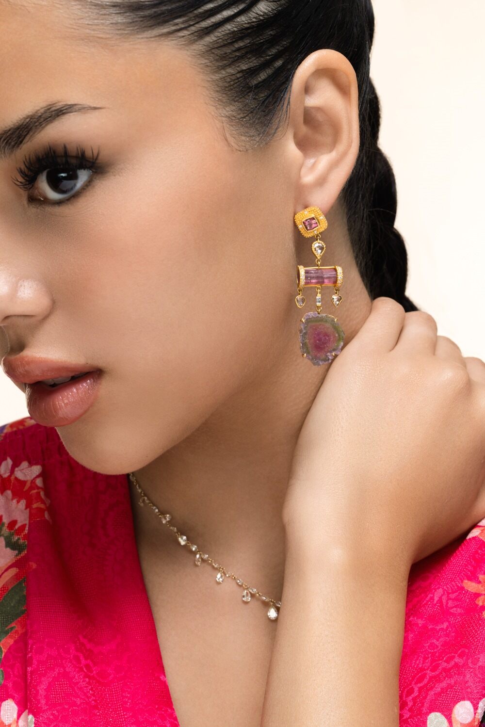 Watermelon Tourmaline Drop Earrings-YELLOW GOLD-JEWELRYFINE JEWELEARRING-COOMI