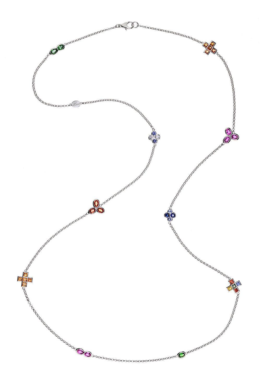 Mixed Sapphire Station Necklace-WHITE GOLD-JEWELRYFINE JEWELNECKLACE O-ALEXANDER LAUT