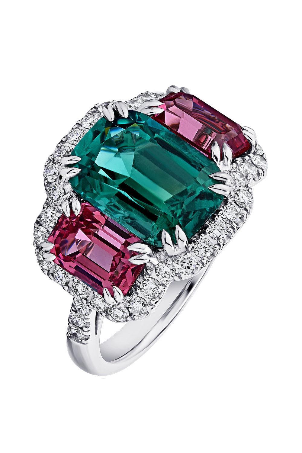 Diamond Tourmaline Garnet Ring-WHITE GOLD-6.25-JEWELRYFINE JEWELRING-ALEXANDER LAUT