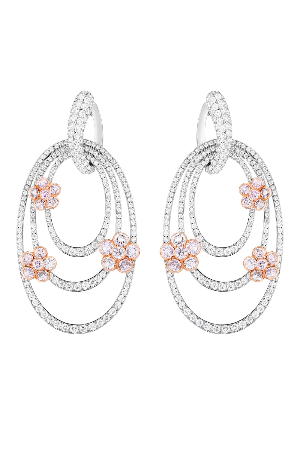 Pink Diamond Flower Drop Earrings