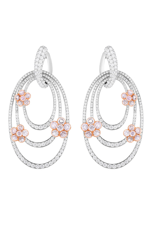 Pink Diamond Flower Drop Earrings
