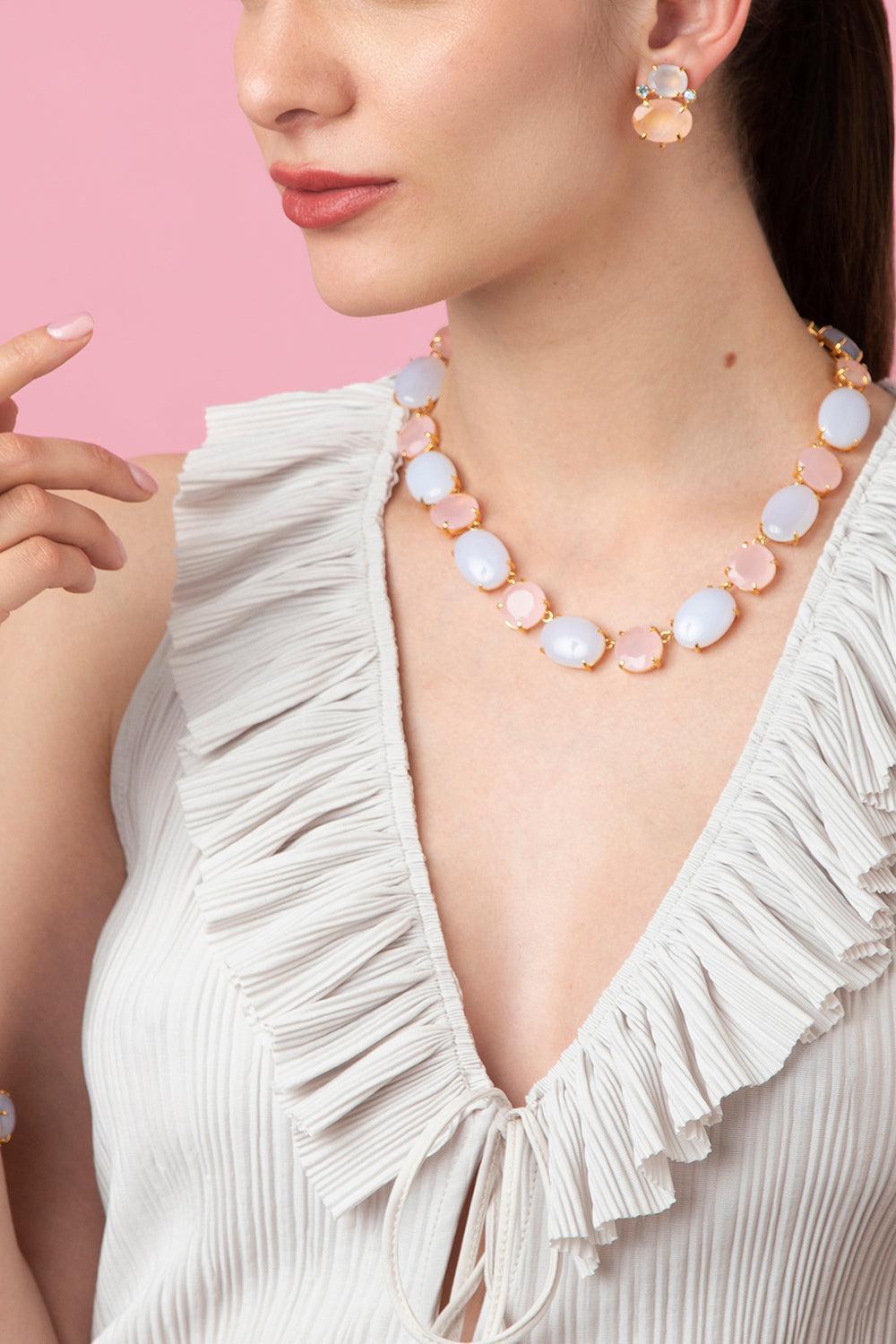 Chalcedony Agnes Stud Earrings-PNK/BL-JEWELRYBOUTIQUEEARRING-BOUNKIT JEWELRY