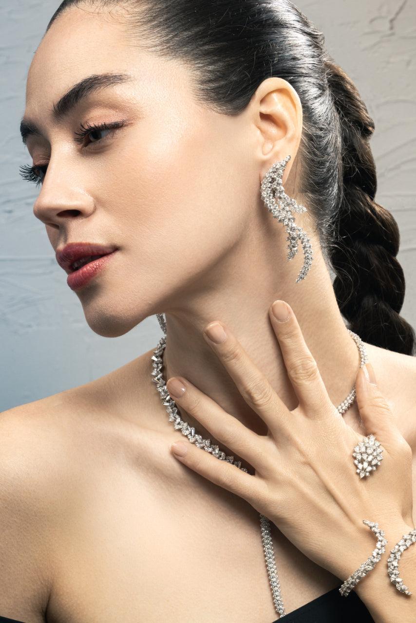 Diamond Marquise Round Y Couture Drop Earrings-WHITE GOLD-JEWELRYFINE JEWELEARRING-YEPREM