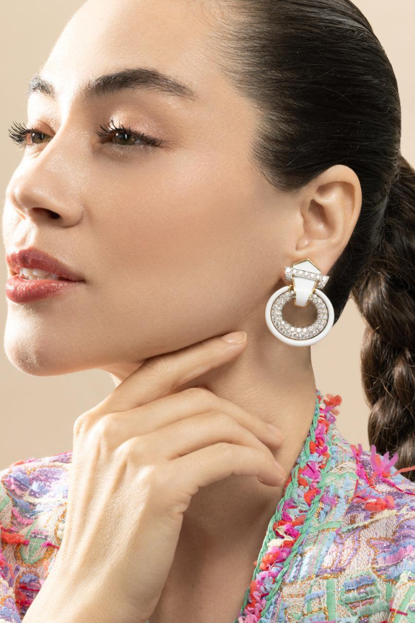 Diamond White Strap Doorknocker Earrings-PLATINUM-JEWELRYFINE JEWELEARRING-DAVID WEBB