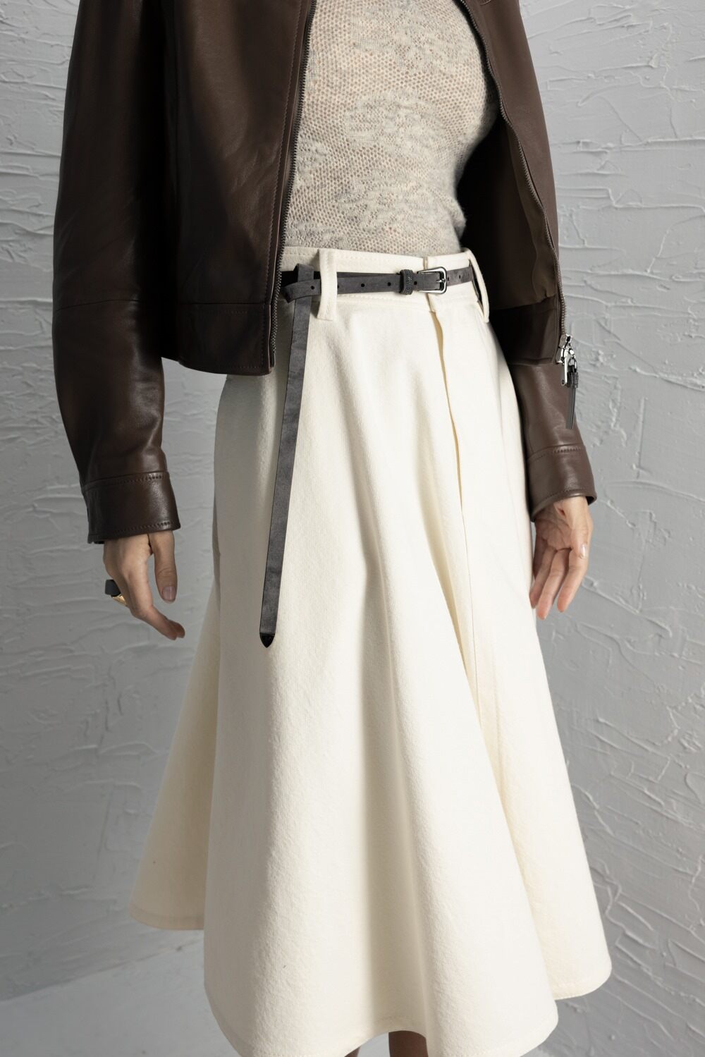 Creased A-Line Midi Skirt-CREAM-38-CLOTHINGSKIRTMIDI-BRUNELLO CUCINELLI
