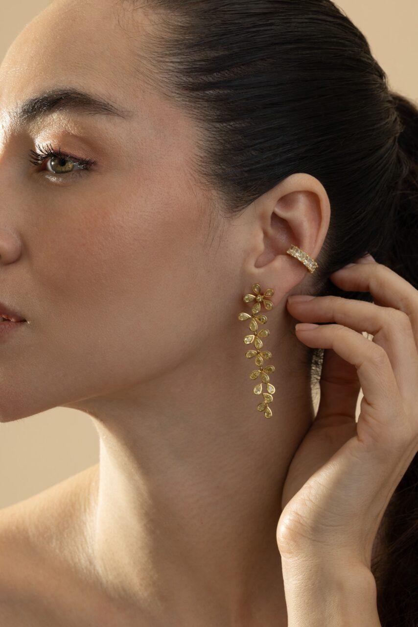 Yellow Diamond Ear Cuff-YELLOW GOLD-JEWELRYFINE JEWELEARRING-RARE COLORS BY NAMDAR