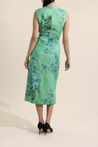 Floral Print Pencil Midi Dress-GREEN-2-CLOTHINGDRESSCASUAL-ERDEM