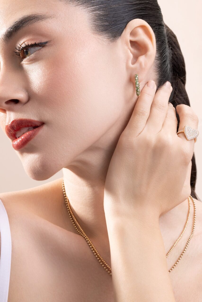Tsavorite Disco Sister Hoop Earrings-YELLOW GOLD-JEWELRYFINE JEWELEARRING-ROBINSON PELHAM