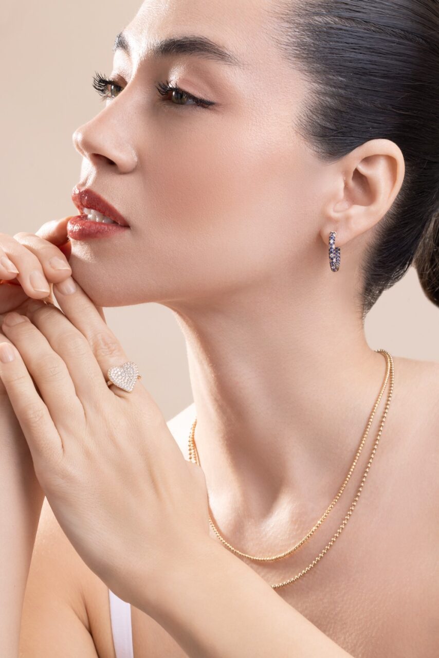 Blue Sapphire Disco Sister Hoop Earrings-YELLOW GOLD-JEWELRYFINE JEWELEARRING-ROBINSON PELHAM