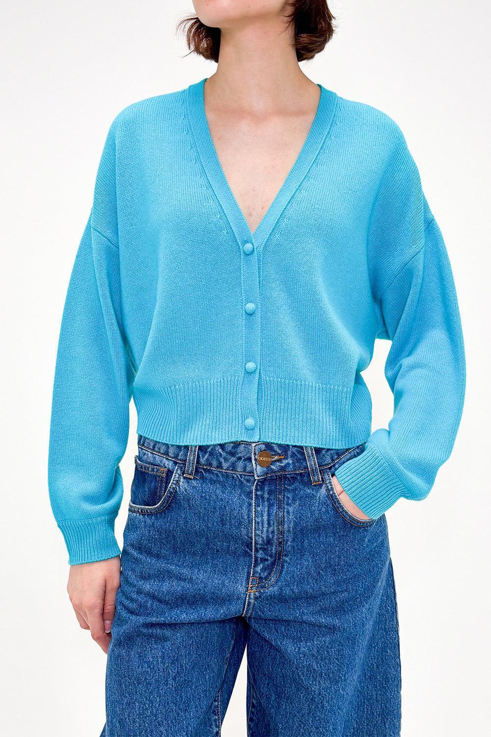 V Neck Cardigan-BLUE-XS-CLOTHINGTOPCARDIGAN-ODEEH