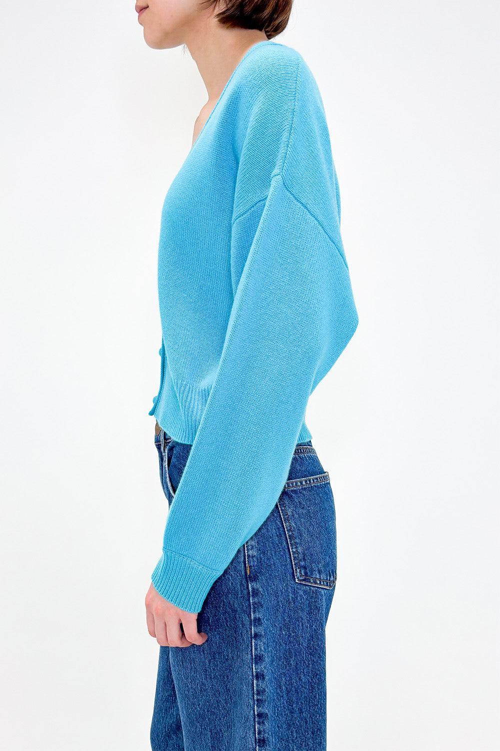 V Neck Cardigan-BLUE-XS-CLOTHINGTOPCARDIGAN-ODEEH