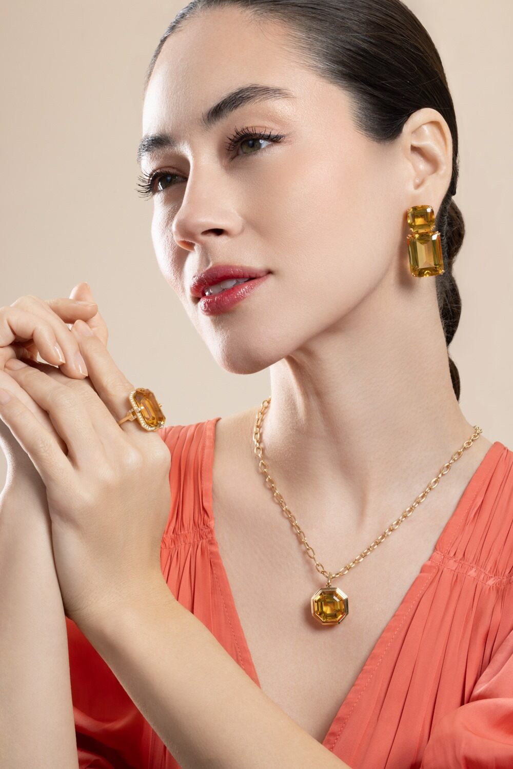 Citrine Cushion G-One Earrings-YELLOW GOLD-JEWELRYFINE JEWELEARRING-GOSHWARA