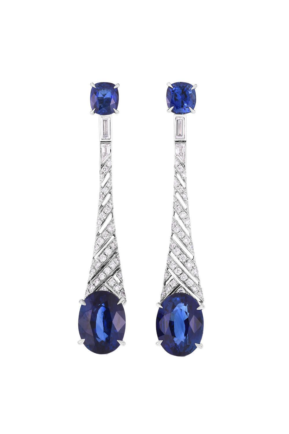 Sapphire Diamond Ball Drop Earrings-PLATINUM-JEWELRYFINE JEWELEARRING-CICADA