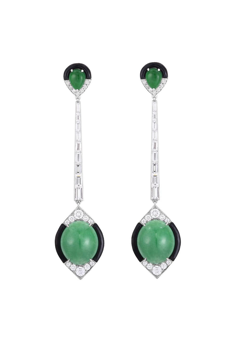 Diamond Jade Black Drop Ball Earrings-PLATINUM-JEWELRYFINE JEWELEARRING-CICADA