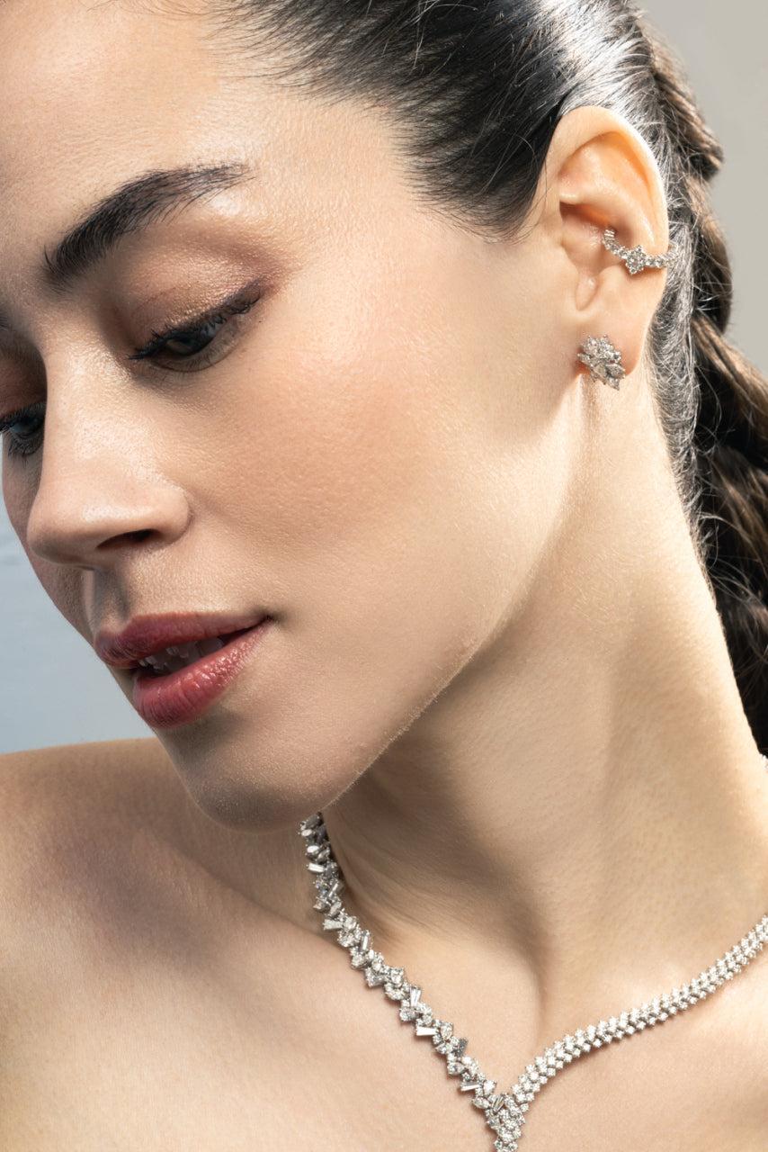 Diamond Marquise Round Ear Cuff-WHITE GOLD-JEWELRYFINE JEWELEARRING-YEPREM