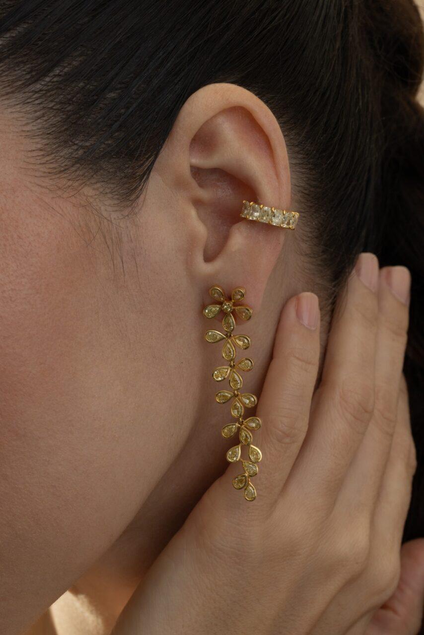 Yellow Diamond Flower Earrings-YELLOW GOLD-JEWELRYFINE JEWELEARRING-RARE COLORS BY NAMDAR