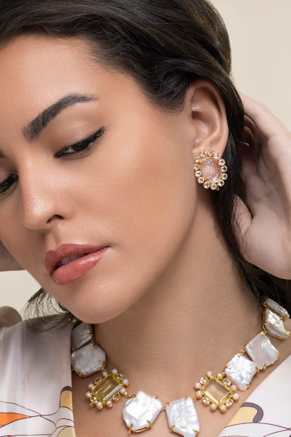 Clear Quartz White Topaz Alondra Stud Earrings-CLEAR-JEWELRYBOUTIQUEEARRING-BOUNKIT JEWELRY