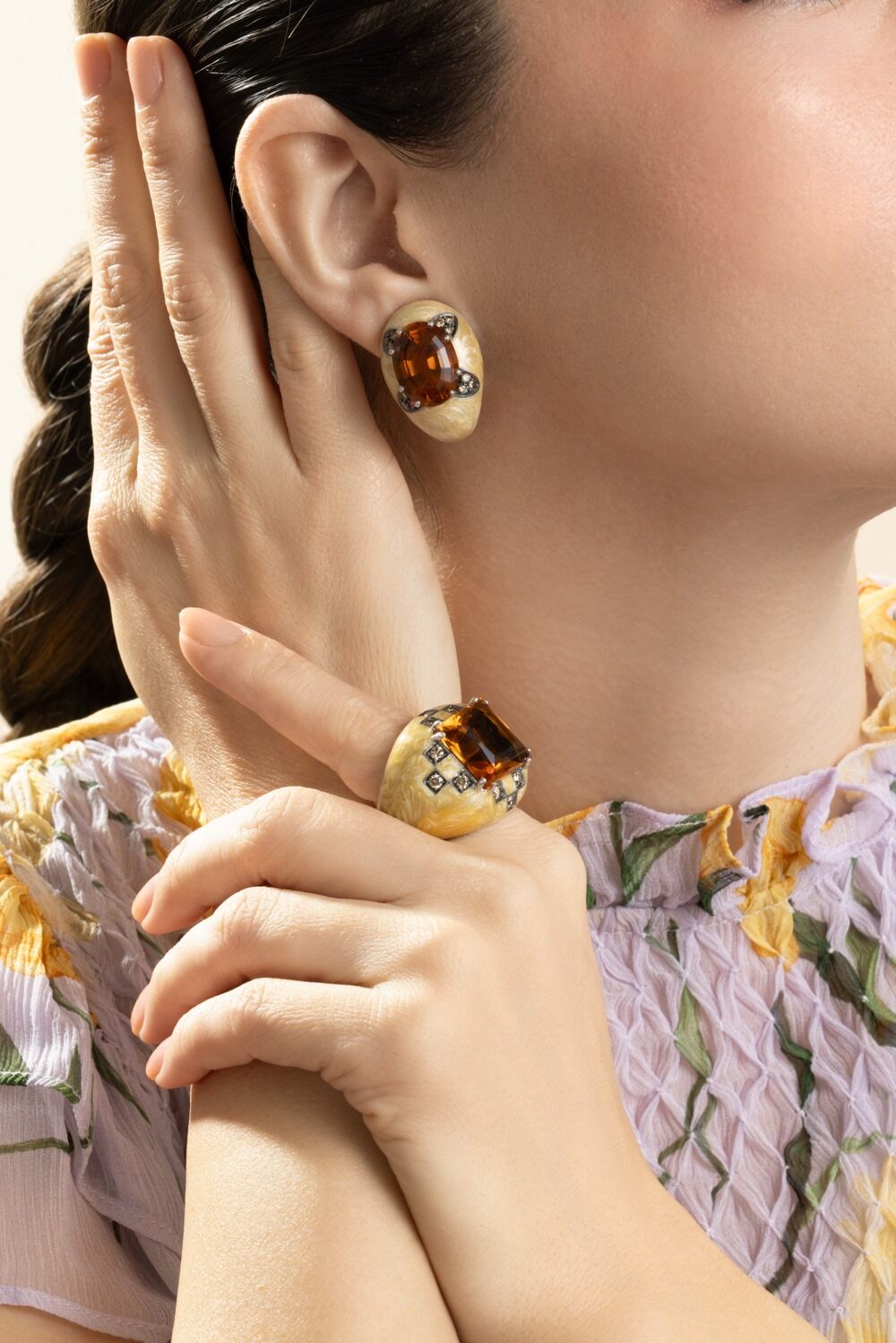 Diamond Citrine Oval Earrings-SILVER-JEWELRYFINE JEWELEARRING-ANDREOLI
