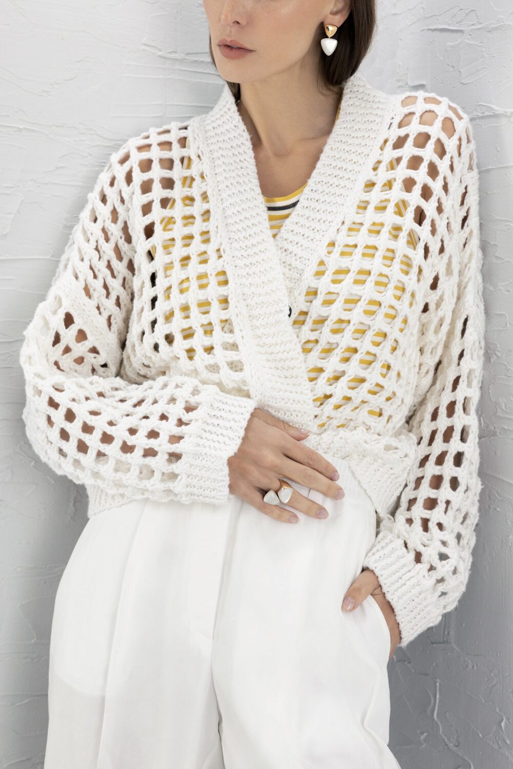 Essential Net Button Cardigan-WHITE-XS-CLOTHINGTOPCARDIGAN-BRUNELLO CUCINELLI