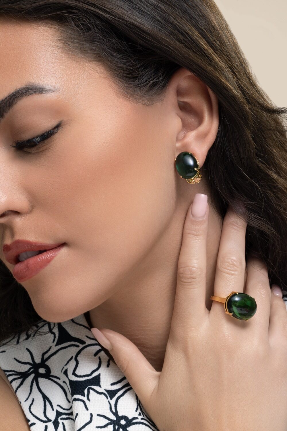 Green Quartz Oval Cabochon Earrings-GREEN-JEWELRYBOUTIQUEEARRING-BOUNKIT JEWELRY
