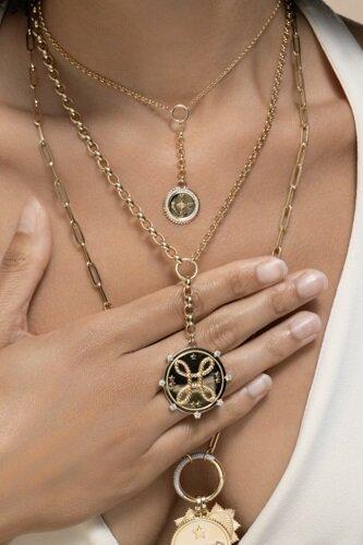 Internal Compass Small Mixed Belcher Extension Chain Necklace-YELLOW GOLD-JEWELRYFINE JEWELNECKLACE O-FOUNDRAE