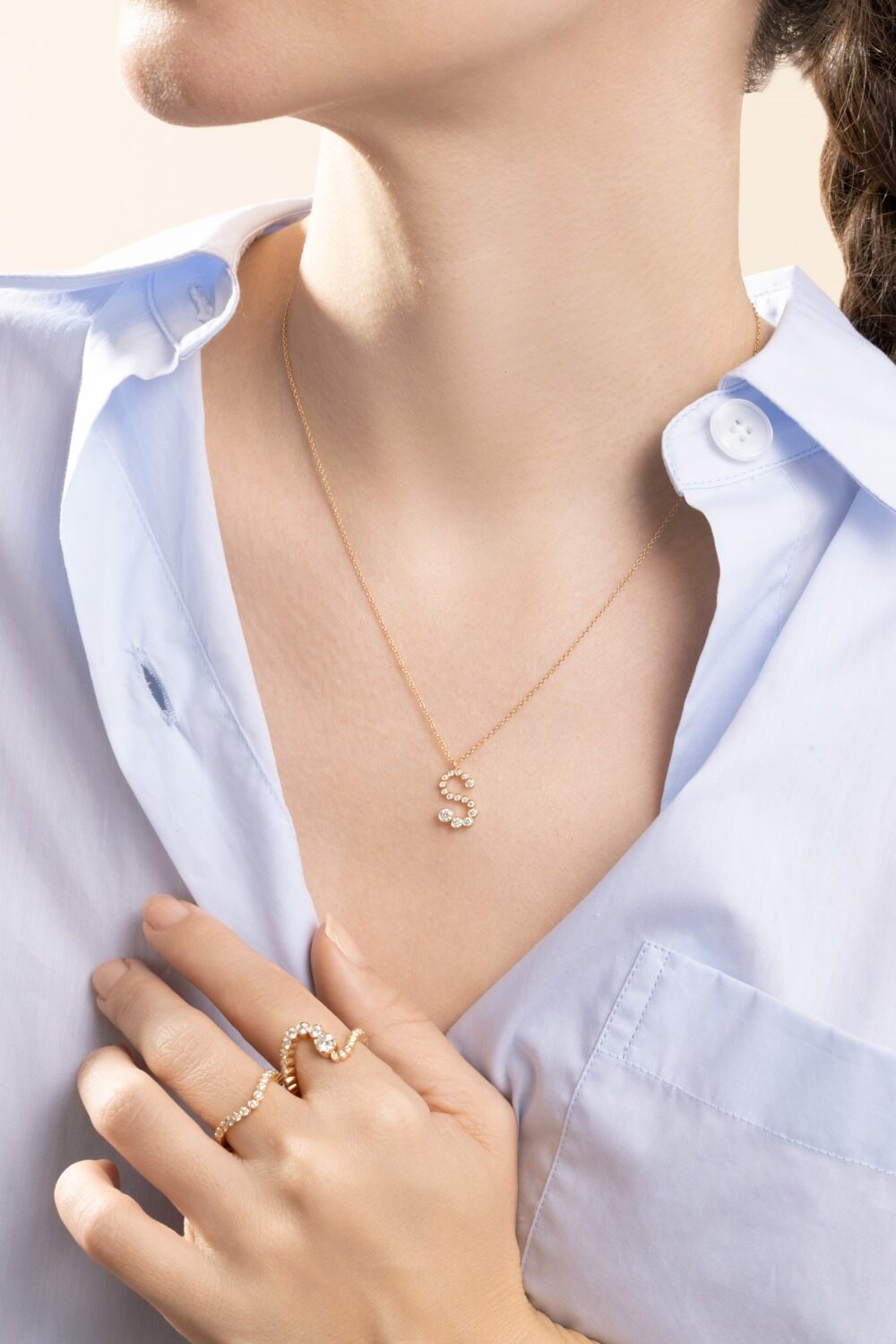 Diamond Soprano Letter Necklace-YELLOW GOLD-43-JEWELRYFINE JEWELNECKLACE O-SOPHIE BILLE BRAHE