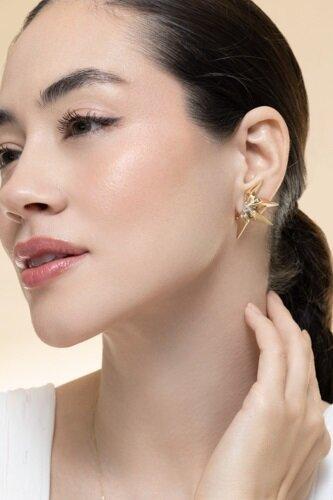 White Sapphire Étoile Laila Mini Earrings-YELLOW GOLD-JEWELRYFINE JEWELEARRING-CAROL KAUFFMANN