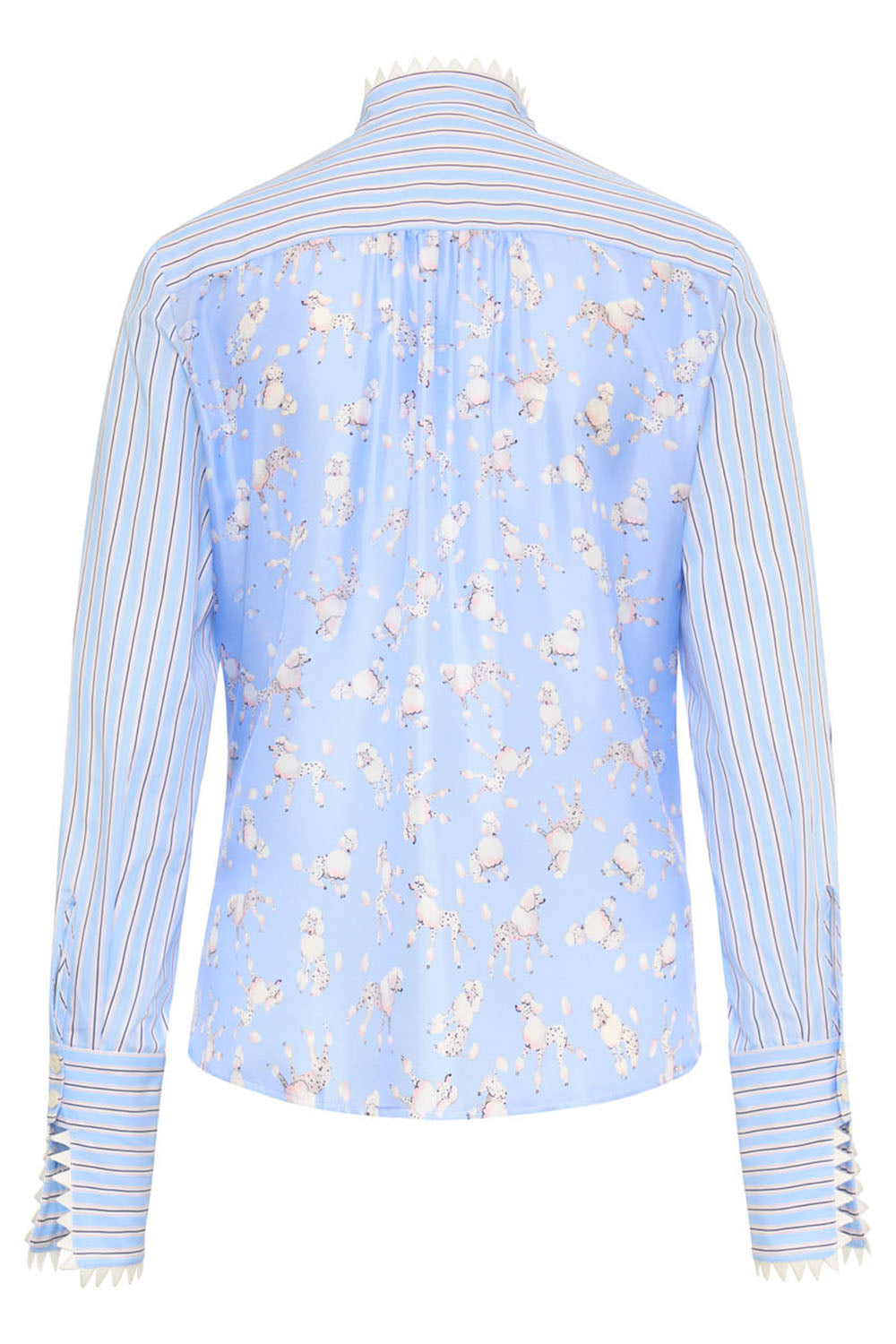 Striped Poodle Print Long Sleeve Blouse