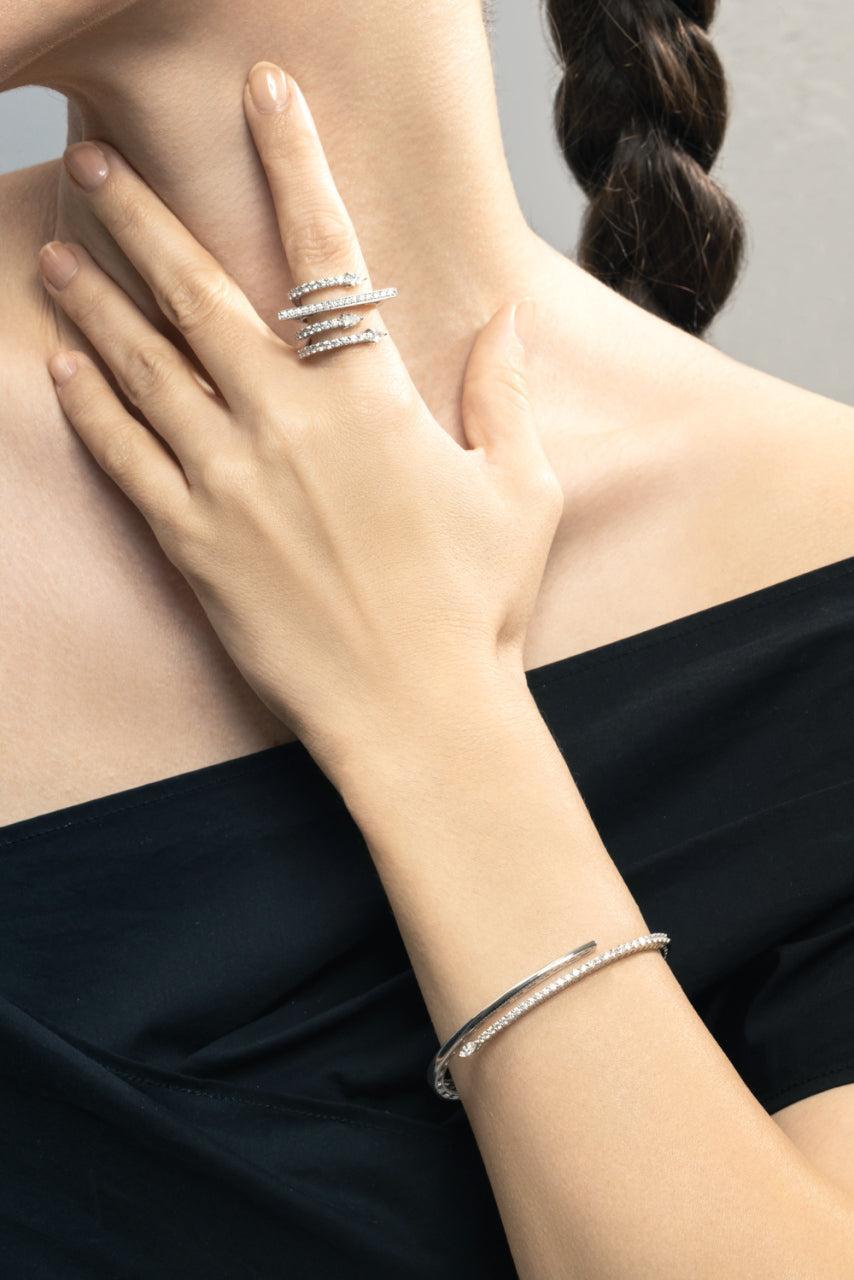 Diamond Bypass Bracelet-WHITE GOLD-JEWELRYFINE JEWELBRACELET O-YEPREM