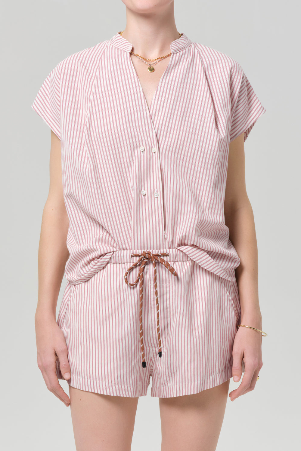 Este Drawstring Short - Raspberry Stripe