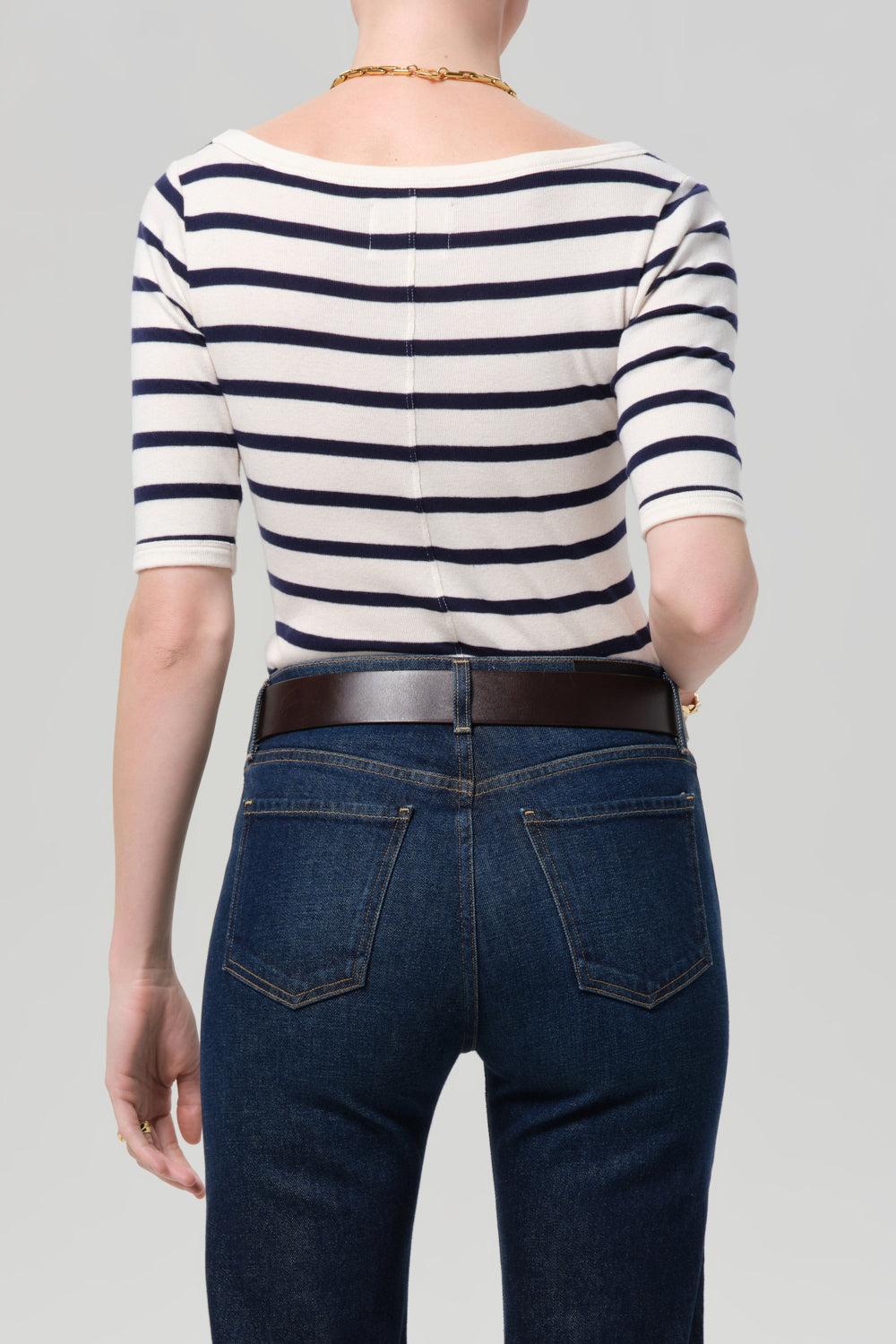 Three Quarter Sleeve Boat Neck Slim Tee-STRIPE-XS-CLOTHINGTOPT-SHIRT-CITIZENS of HUMANITY