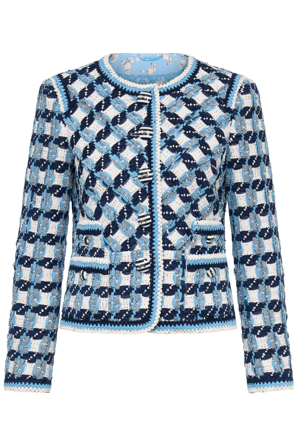 Jewel Neck Tweed Striped Jacket
