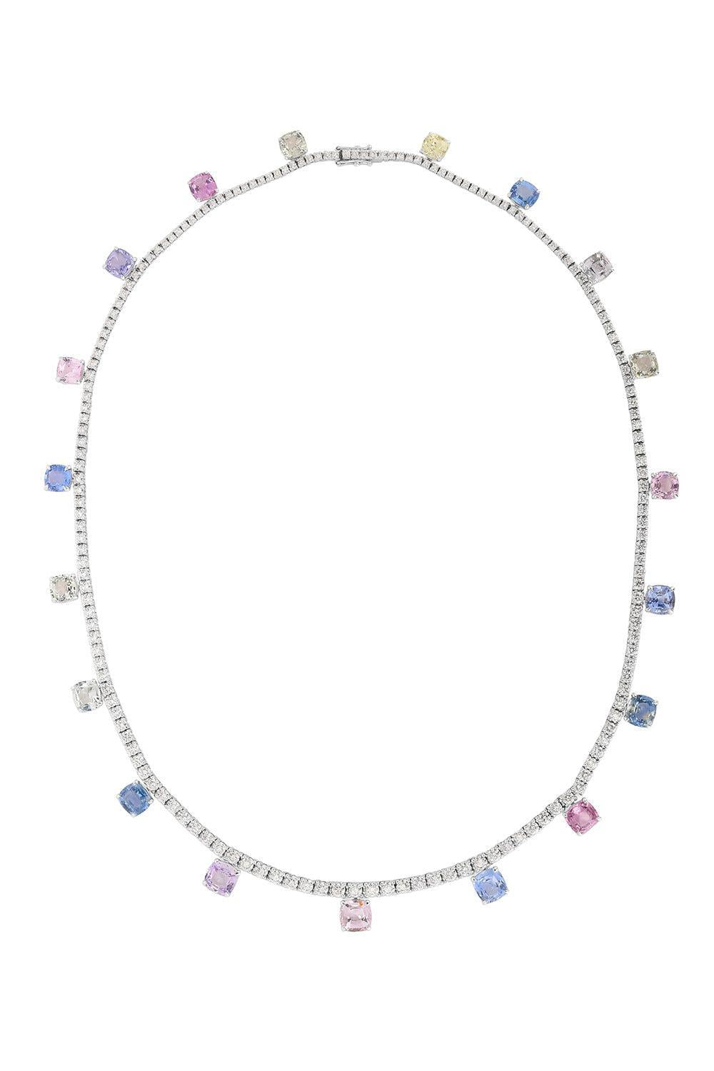 Sapphire Diamond Necklace-WHITE GOLD-JEWELRYFINE JEWELNECKLACE O-CICADA