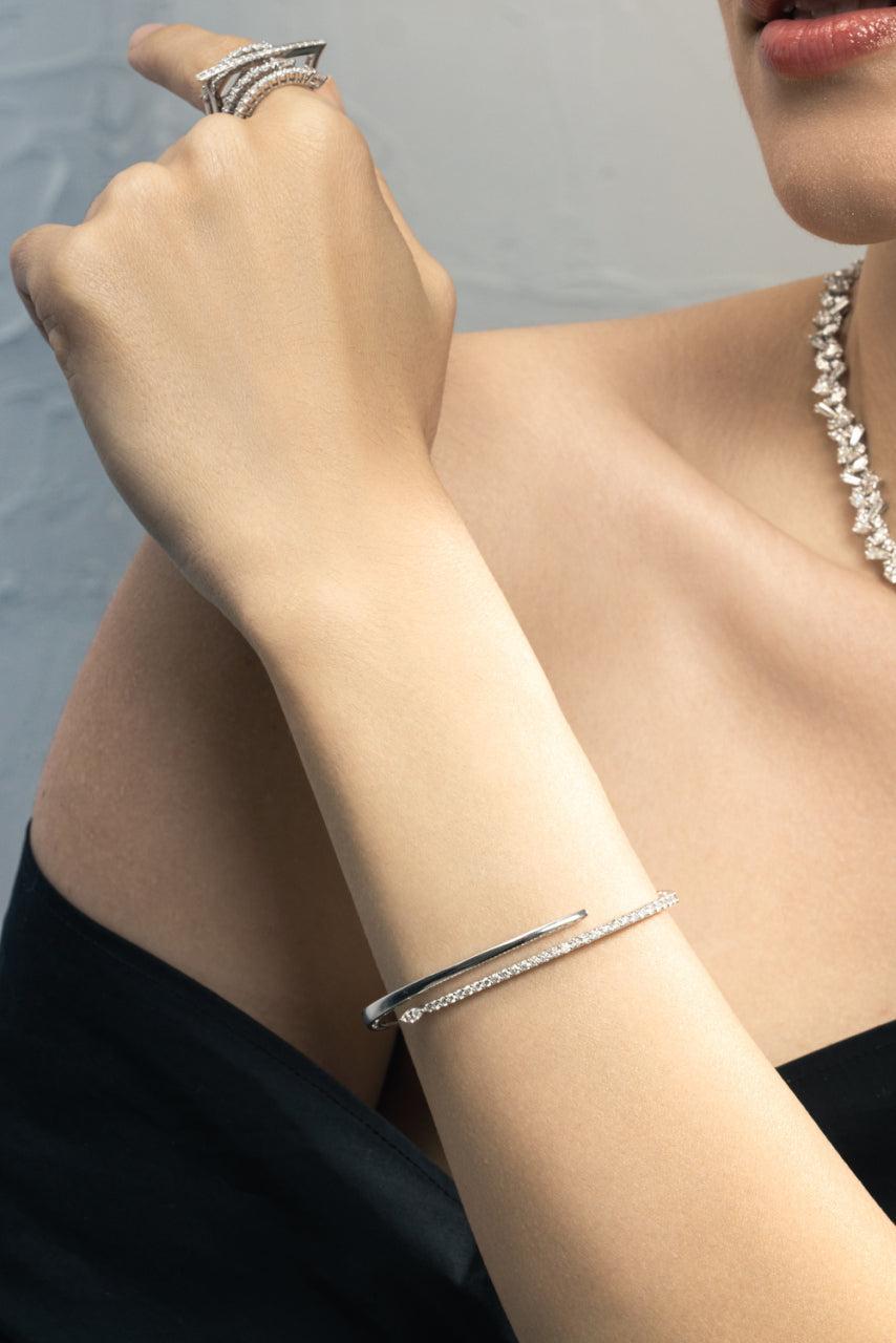 Diamond Bypass Bracelet-WHITE GOLD-JEWELRYFINE JEWELBRACELET O-YEPREM