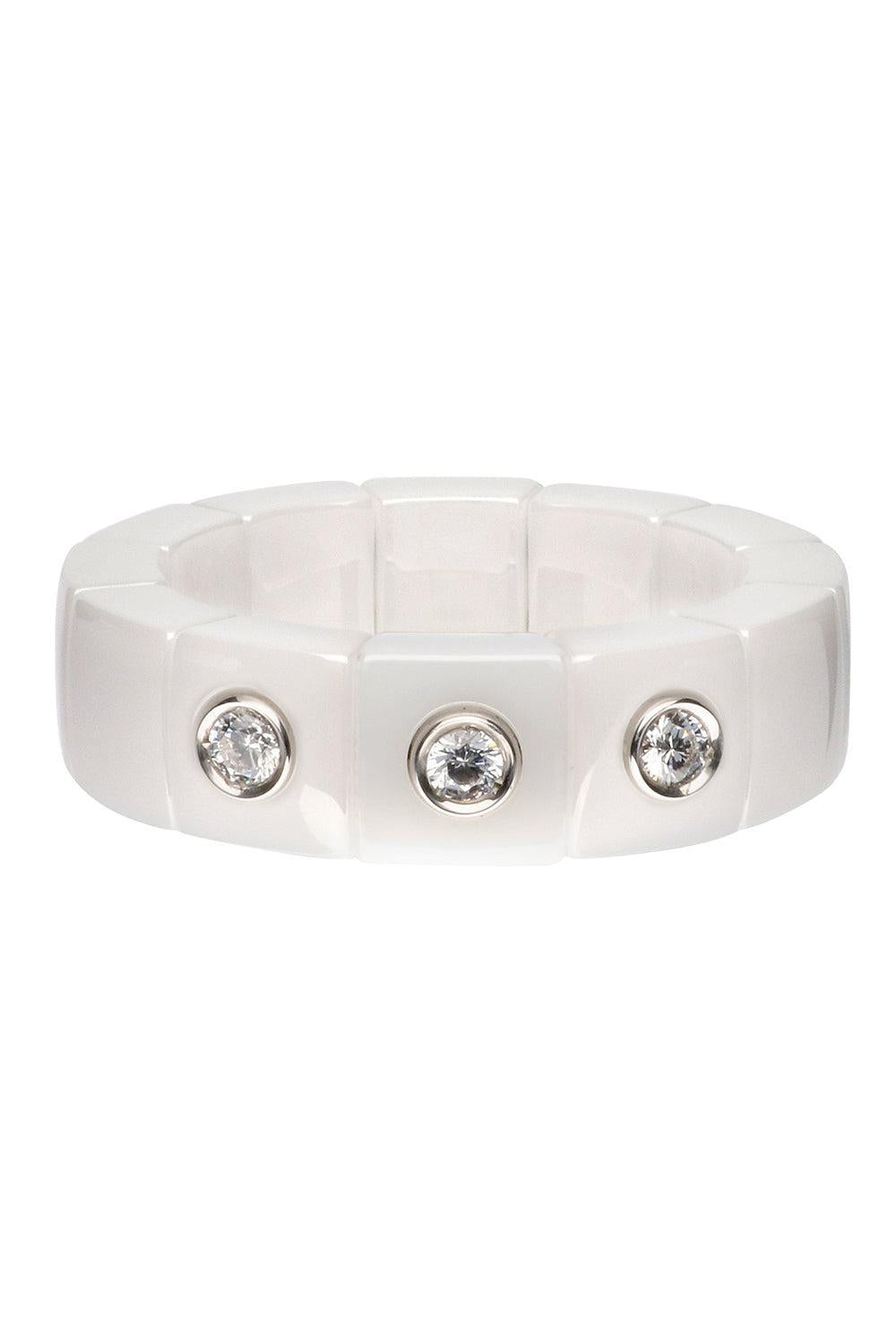 Three Diamond White Scacco Stretch Ring-WHITE GOLD-6.5-JEWELRYFINE JEWELRING-ROBERTO DEMEGLIO