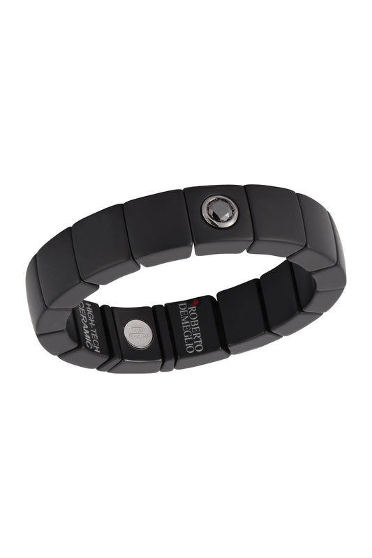 One Diamond Bezel Matte Black Scacco Stretch Ring-WHITE GOLD-10-JEWELRYFINE JEWELRING-ROBERTO DEMEGLIO