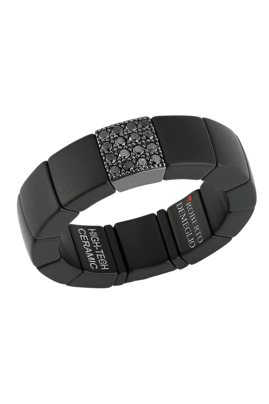 One Diamond Pave Matte Black Scacco Stretch Ring-WHITE GOLD-10-JEWELRYFINE JEWELRING-ROBERTO DEMEGLIO